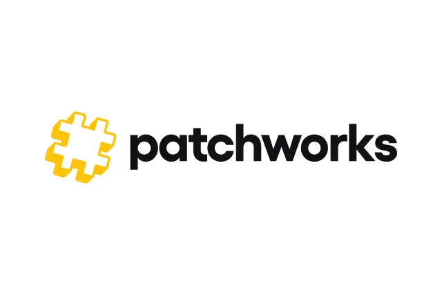 The Patchworks logo featuring a yellow puzzle-piece icon next to the word 'patchworks' in black lowercase text, centered on a plain white background.